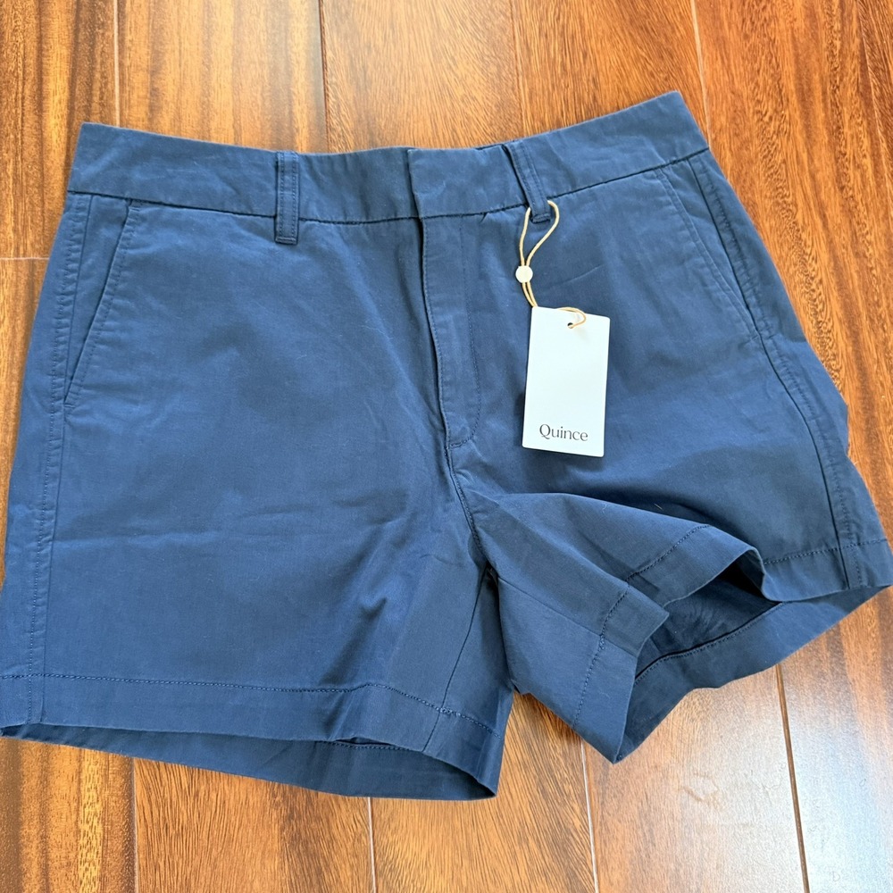 Quince Organic Cotton Chino Trouser Shorts Navy Blue NWT Coastal Minimalist